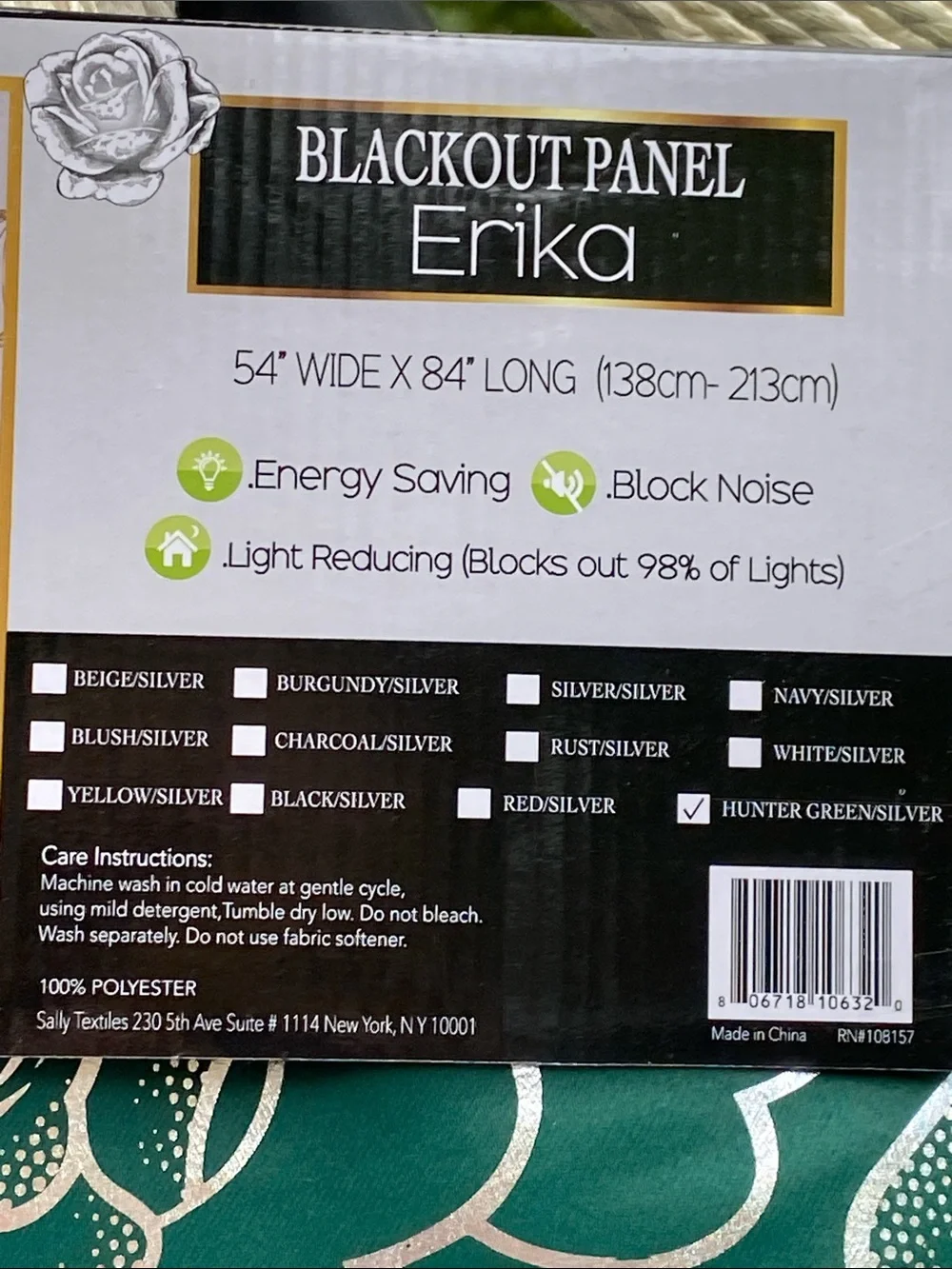 Erika Green Silver Floral Blackout Curtain Panel Silver Metallic Accents 54 x 84